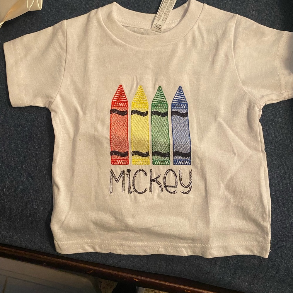 Monogrammed “Mickey” shirt.